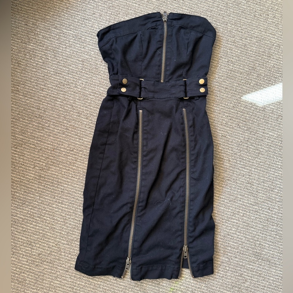 French Connection Black corset Strapless Dress with Zipper Detail